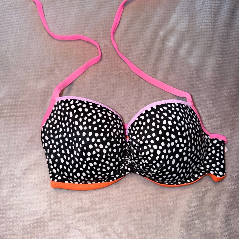 Victoria's Secret Black & White Polka Dot Bikini Top 32DD